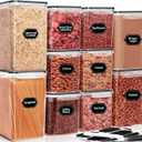 PRAKI Large Airtight Food Storage Containers with Lids, 10PCS Plastic Cereal Storage Containers, Kitchen & Pantry Organizers and Storage for Sugar, Flour, Baking Supplies with Lables & Mark (Clear)