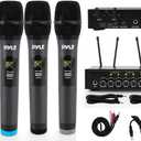 Pyle Wireless Microphones, Professional UHF Dual Microphones for Karaoke, Wireless Dynamic Microphone System Set with Rechargeable Receiver,Plug and Play, Speech, Wedding, Church, PA System