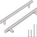 Probrico 12 Pack 7-1/2 Inch Cabinet Handles in Brushed Nickel, Round T Bar Pulls Black Drawer Handles for Kitchen Cupboard, Hardware, 10 Inch Total Length