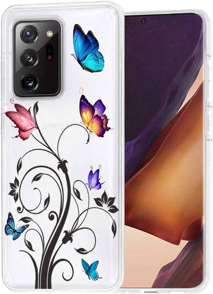Bohefo Clear Case Compatible with Galaxy Note 20 Ultra 5G, Samsung Note 20 Ultra Case for Girls, Cute Soft TPU Shockproof Protective Phone Case Cover for Samsung Galaxy Note 20 Ultra 5G (Butterfly)