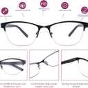 3 Pack Progressive Multifocus Reading Glasses for Women Men No Line Multifocal Readers Metal Half Frame Eyeglasses with Spring Hinges (Multicolor, +2.25)