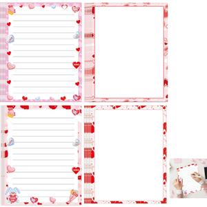 Happy Valentine's Day Letterhead Paper 48 Pcs Red Pink Love Heart Letter Writing Paper - Heart Valentines Day Paper Holiday Paper For Wedding Note Greeting Office Printing 8.5 x 11 Inch
