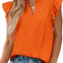 Zenlonr Womens Summer Tops 2025 Casual V Neck Ruffle Cap Sleeve Blouse Shirts Basic Tunic Tops Spring Outfits (Medium, Orange)