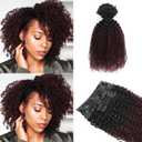 Urbeauty 1B/99J Clip In Hair Extensions Real Human Hair for Women, Burgundy Kinky Curly Clip Ins Hair Extensions Black Women/Girls 100% Human Hair Clip In Extensions(18 Inch,1B/99J)