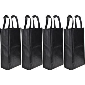 Cosmos 4 Pack Non-Woven 2-Bottle Wine Tote Bag Holder, Reusable Wine Bags Wine Gift Bags, Reusable Gift Bag - Black