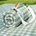 Genovega Waterproof Picnic Blanket Beach Outdoor Camping Mat Extra Large Foldable Cute Big Travel Essential Accessories Gift Park Patio Lawn Garden Grass Ground PlayMusic Festival Concert Must Have, 6'8" x 6'8" (Square), Green and White