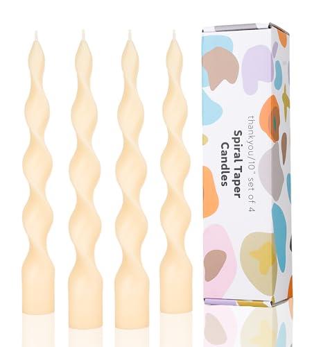 LPUSA 9.8" Ivory Spiral Taper Candles Dripless Twisted Taper Candle Handmade from Vegan Soy Wax for Holiday Wedding Party Home Dinner Decoration Party and Any Occasion,Set of 4(Ivory)