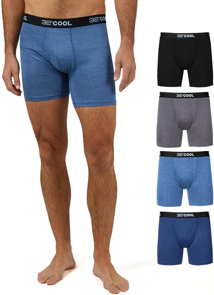 32 Degrees COOL Men's 4-PACK Quick Dry Performance Boxer Brief With Comfort Elastic Waistband (Medium, Black/Blue/Denim/Charcoal)