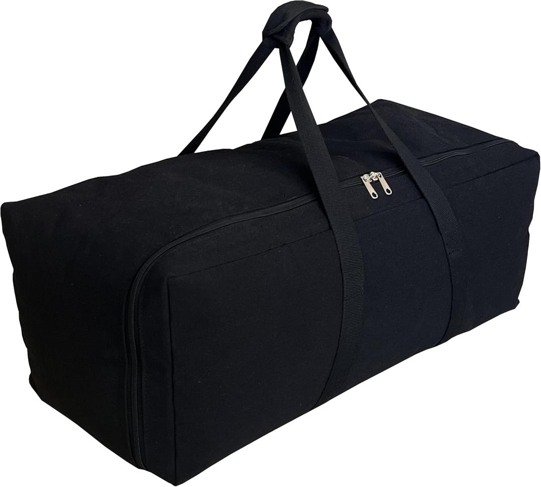 Extra Large Canvas Travel Duffle Bag Heavy Duty, Sports Military Camping Tent Storage (Black)