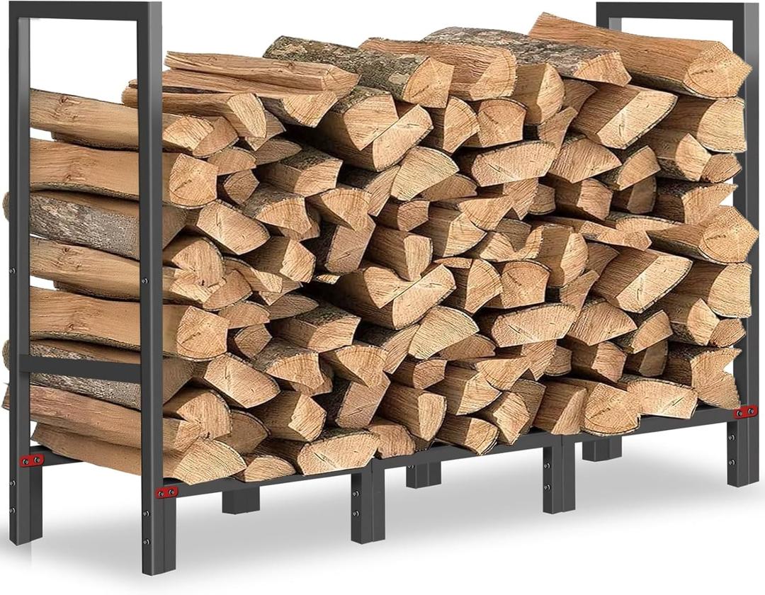 4FT Firewood Rack Indoor Outdoor, Firewood Log Rack Holder with 4 Reinforced Metal Sheets for Fireplace Wood Storage, Heavy Duty Metal Pile Log Stand Stacker Holder for Patio Outdoor