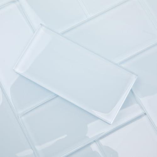 Lovdeco Ice Blue Glass Subway Tile, Light Blue Glass for Bathroom Kitchen Shower Backsplash Wall, 3 x 6 Inches, 4 Sq.Ft.