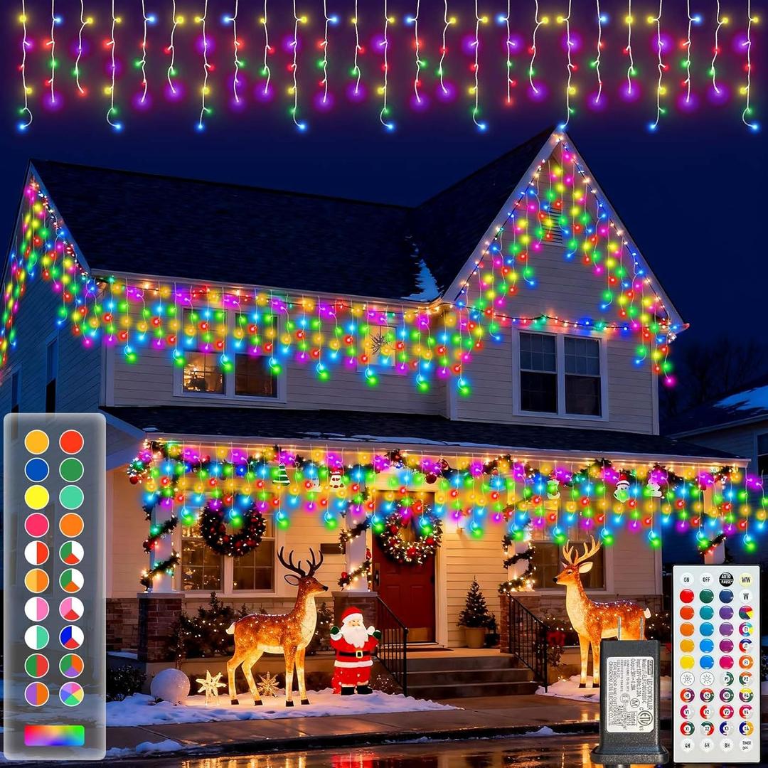 LitHome Color Changing Icicle Lights for Outdoor, 35 Colors Christmas Icicle Lights Outside with Remote Plug In, 165 LED 26FT Icicle Christmas Light Indoor Connectable for Xmas Holiday Roof Home Decor (RGB (Red, Green, Blue))