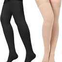 Compression Stockings for Women & Men, 2 Pairs 15-20mmHg Thigh High Compression Socks for Varicose Veins, Swelling, Pregnant (Small, Open Toe/Black*Beige/2 Pair)