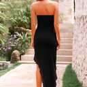 PRETTYGARDEN Womens Spring Cocktail Dresses 2026 Strapless Bodycon Ruffle Elegant Summer Wedding Guest Graduation Midi Dress (Black, S)