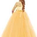 Girls Flower Vintage Floral Lace 3/4 Sleeves Floor Length Dress Wedding Party Evening Formal Pegeant Dance Gown (Yellow, 3-4T)