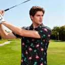 uideazone Mens Polo Shirts Short Sleeve Dry Fit 3D Print Moisture Wicking Funny Golf Shirt (Medium, Flamingo#b)