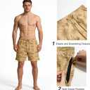 Men's Swim Trunks with Compression Liner, Quick Dry Hawaiian Swimwear Bathing Suit Drawstring Board Shorts (L, Khaki Coconut Tree)