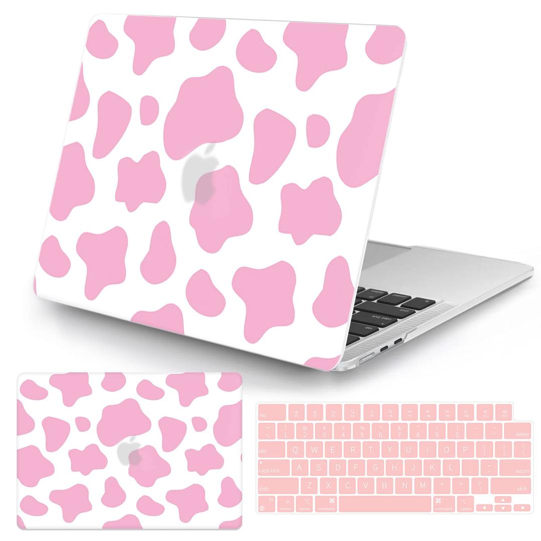 Seorsok Compatible with New MacBook Air 13.6 inch Case 2022 Release A2681 M2 Chip with Liquid Retina Display&Touch ID,Cute Cow Pattern Plastic Hard Shell Cover&Keyboard Cover,Pink