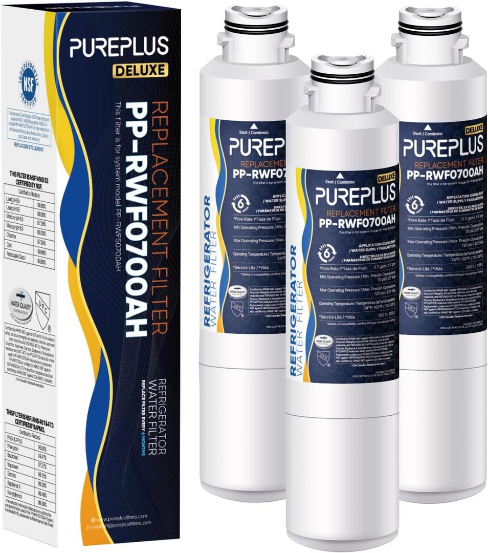PUREPLUS DA29-00020B NSF/ANSI 401, 53& NSF P473 Certified Replacement for Samsung RF28HMEDBSR, RF263BEAESR, HDX FMS-2, HAF-CIN/EXP, RF4287HARS, RF28HFEDBSR, Refrigerator Water Filter, 3Pack