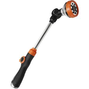 Diivoo Watering Wand Heavy Duty, Metal Garden Hose Wand with 8 Spray Patterns, 18 Inch Long Hose Nozzle Sprayer with Thumb Flow Control & 180 Adjustable Spray Angle, Ideal for Plants,Flowers,Car (Orange)