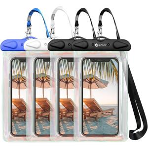 F-color Waterproof Phone Pouch - 4 Pack Iridescent Edges Phone Waterproof Pouch for iPhone Up to 7.2", Cruise Ship Essentials IPX8 Waterproof Phone Case Shining Dazzling Fashion for Swimming, Beach
