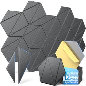 12 Pack Acoustic Panels with Self-Adhesive 12"X10"X0.4" Sound Proof Foam Panels for Walls, High Density Soundproof Wall Panels, Z-Line Hexagon Sound Dampening Panels for Home Studio Decor Office-Black
