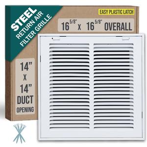 Fits 14x14 Duct Opening | Steel Return Air Filter Grille by Handua [Removable Door] for 1-inch Filters | Vent Cover Grill | White | Easy-to-Use Plastic Latches | Outer Dimensions: 16 5/8"W X 15 5/8"H