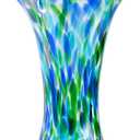 Hand Blown Glass Vase for Flowers, 9" Unique Murano Style Art Glass Vase, Wide Mouth Teal Turquoise Swirl Decorative Colorful Vases for Home Decor, Living Room Table Centerpiece,Shelf, Wedding Gift