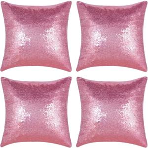 Pink Sequin Pillow Covers Square Glitter Pillow Cases Decorative Sparkling Throw Pillow Covers Cushion Case for Bed Sofa Bedroom Living Room Valentine's Day Wedding Home Decor (18"x18",4 Pack)
