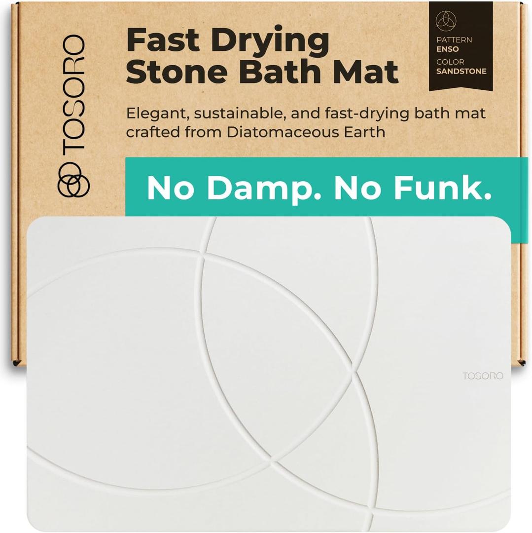 TOSORO - Stone Bath Mat Diatomaceous Earth Shower Mat Non-Slip Super Absorbent Diatomite Stone Bath Mats for Bathroom Floor Quick Drying Natural Easy to Clean (23.5 x 15) - Sandstone, Pack of 1