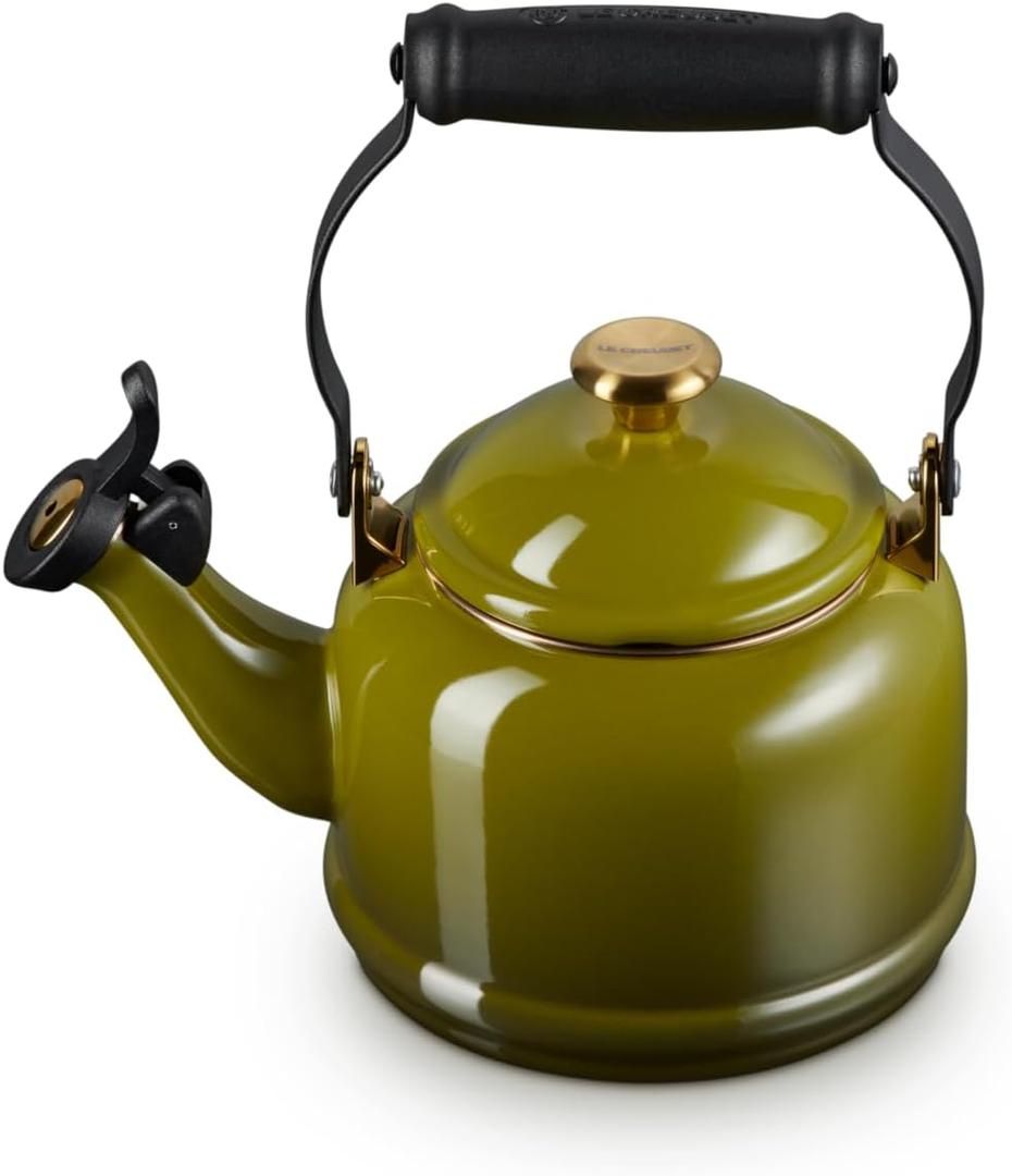 Le Creuset Enamel On Steel Demi Tea Kettle with Metal Finishes, 1.25 qt., Olive