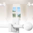 White Curtain Rods No Drilling-Adjustable No Drill Curtain Rods for Windows 32-45" with Adhesive Brackets for Bedroom Apartment Renter Friendly,5/8" Small French Door Sash Rod Easy Install