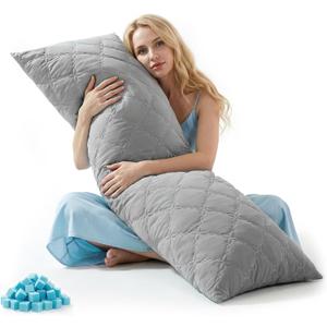 BEDELITE Cooling Body Pillow, Memory Foam Filled, Light Grey, 20x54 Inches | Soft & Cool-Touch Quilted Nylon-Spandex Cover, Adjustable Fill, Perfect for Side Sleepers, Hot Sleepers, Pregnancy, Back Pain