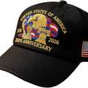 250th Anniversary USA Hat,Adjustable American Hat Embroidered Patriotic Hats for Men&Women (Black)