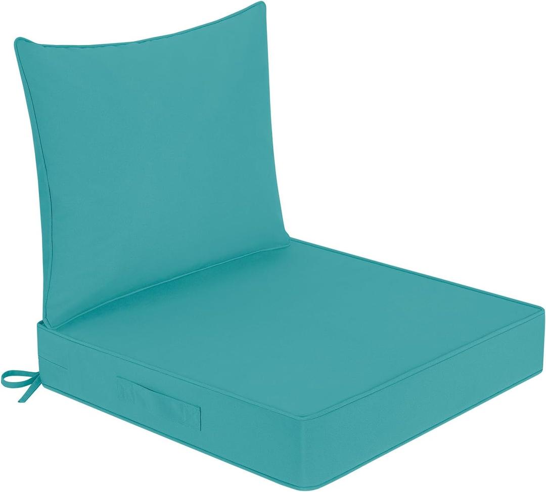 downluxe Waterproof Outdoor Chair Cushions 24x24, Outdoor Cushions for Patio Furniture with Removable Cover, Outdoor Deep Seat Patio Cushion Set with Backrest for Sofa, Couch and Patio Chairs, Teal