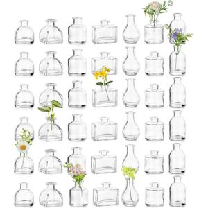 Hewory Mini Bud Vases for Centerpieces: 42pcs Small Glass Vase Bulk - Clear Tiny Vases for Wedding Baby Shower Birthday Party Events Table Decor