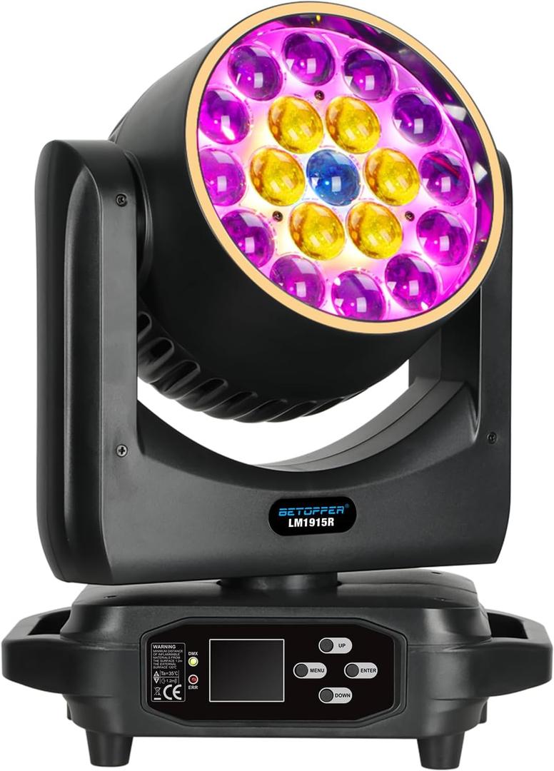 BETOPPER Moving Head Light,19x15W RGBW with Light Strip Effect Moving Head Stage Spotlight,Lightweight Disco DJLight for Party Wedding Club Bars Show1