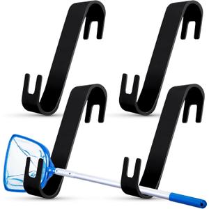 4 PCS Poolside Pool Leaf Skimmer Net Holder Pole Hangers Above Ground Pool Accessories Landing Net Holder for Brush, Skimmer, Hose and Other Equipment(Black)