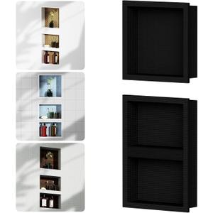14 X 34 (14+20) in Shower Niche Insert Tile Ready, Recessed Niche for Shower Wall, Built-in 3 Combined Waterproof Shelf for Bathroom Kitchen Storage, Matte Black