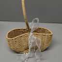 SiliFine 1 Pcs Wicker Rattan Flower Girl Basket with Bows and Pearl 11.8x8.7x5.1 Inches Rustic Wedding Basket for Flower Girl, Hand Woven Willow Storage for Ceremonies Home Decoration (Classic)