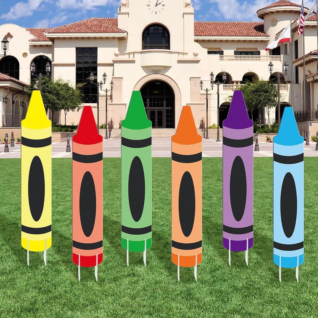 6 Pcs Kindergarten Graduation Decorations Crayon Yard Signs 31.5 Inch Large Preschool Graduation Outdoor Decor Crayon Party Photo Props for Classroom School Congrats Grad Back to School Decor