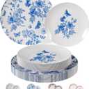 Trendables Disposable Plates For Party Supplies | Blue Floral Plastic Plates For Wedding 80 Pcs - 40 X 8" & 40 X 10" Dinner Plate Sets | Floral Plate Set Disposable Plastic Dinnerware Sets