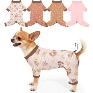 Bienbee Dog Pajamas, 4 Pack Dog Recovery Suit Shedding Suit Cute Soft Puppy Clothes Dogs Pjs Onesies Jammies Adjustable Breathable & Stretchy Clothes for Small Medium Large Dogs Girl Boy Puppy-S