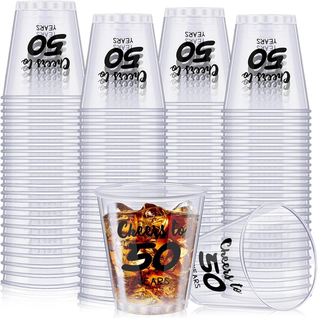 100 Pcs 50th Birthday Shot Glasses Bulk Cheers to 50 Years Birthday Cups 2 oz Disposable Cups with Plastic 50th Birthday Party Supplies Cups for Men Women