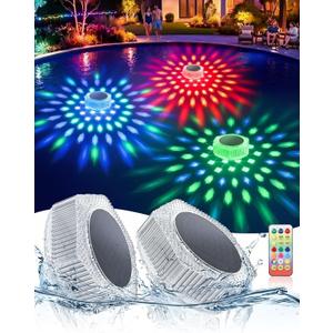 BUCASA Solar Floating Pool Lights, 2 Pack RGB LED Pool Lights with Remote, IP68 Waterproof Solar Powered Pool Lights for Inground/Above Ground Pools, Pond, Party Decor, Static & Dynamic Modes, Timer