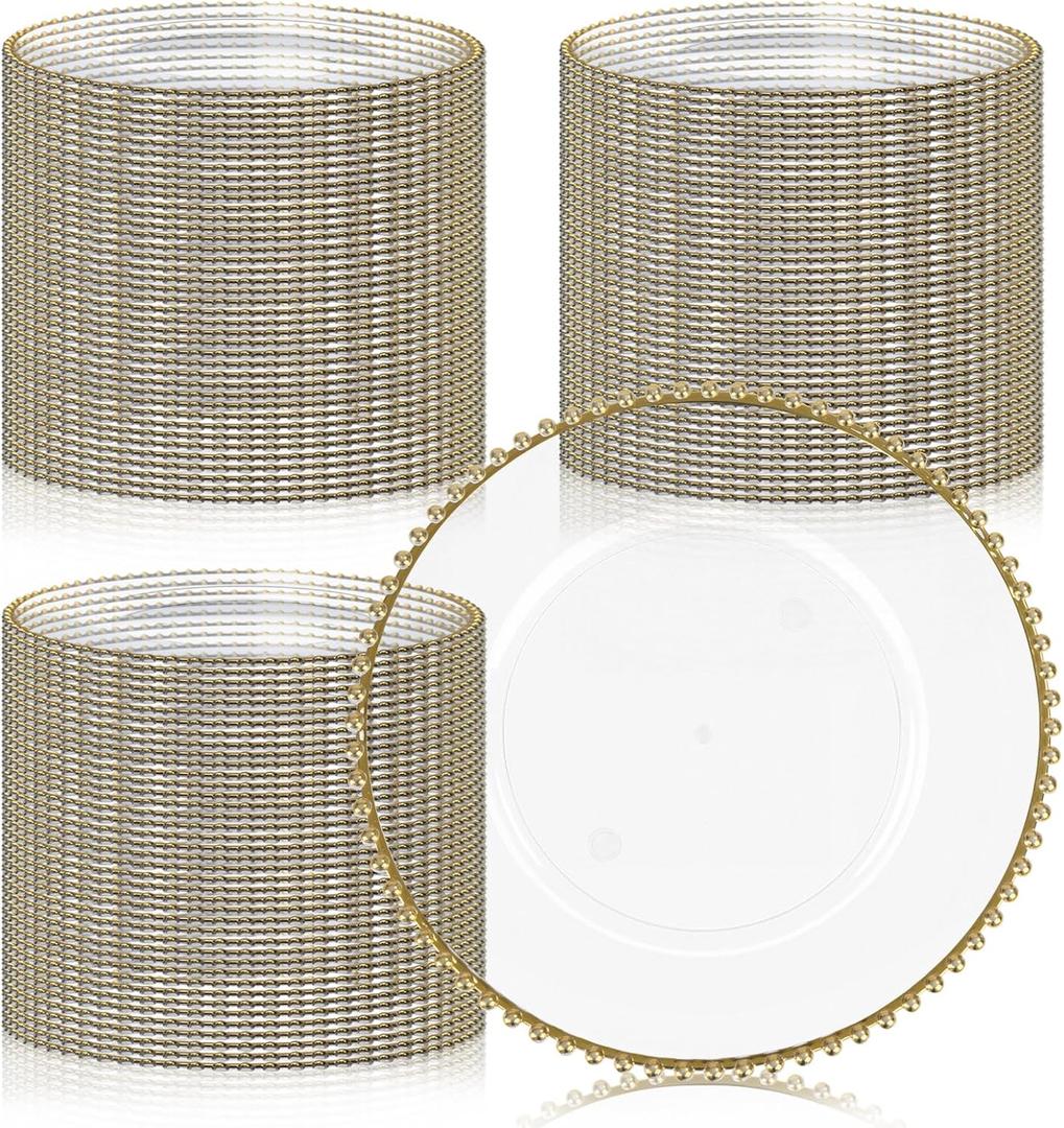 MAONAME 100 PCS Clear Charger Plates Bulk, 13" Plate Charger for Dinner Plate, Plastic Round Chargers, Table Chargers for Table Setting, Wedding, large