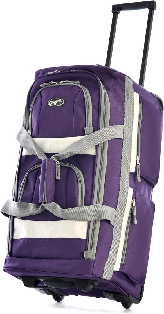 Olympia U.S.A. 22 inch Carry On 8 Pockets Wheeled Rolling Duffel Bag Water Resistant Luggage Lightweight Travel Suitcase with Retractable Handle, Dark lavender