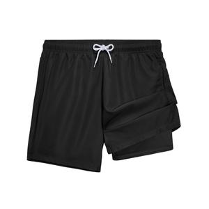 SurfTrak Swim Trunks Mens Bathing Suit 5 inch Inseam Compression Liner Beach Swim Shorts Lightweight Quick Dry Pockets Black (Black, XL)