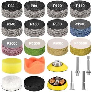 189 Pieces 2 Inch Sanding Disc, GOH DODD Hook and Loop Sanding Pads 60 to 10000 Grit Wet Dry Sandpaper with 1/8" 1/4” Shank, Backing Pad, Polishing Pads and Interface Pad for Auto Metal Resin Wood