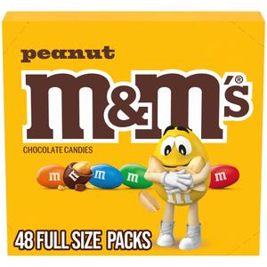 M&M'S Peanut Chocolate Candy, Individually Wrapped Full Size 1.74 oz Bag, Pack of 48 Bulk Candy Chocolate for Parties, Baking and Sharing (EXP 10/01/26)